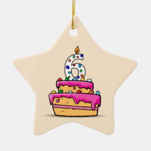 Ornamento De Cerâmica 6 de Aniversário, 6 de Bolo Rosa Doce