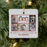 Ornamento De Cerâmica 6 Fotografias Collage Snow Christmas Family<br><div class="desc">6 Foto Colagem de Neve Snow Natal Cerâmica Ornament. Fundo branco de neve,  6 fotos,  desejo de Feliz Natal,  nome da família e ano. Adicione 6 fotos favoritas e personalize o texto. Belo amor de Natal ou presente para sua família e amigos.</div>