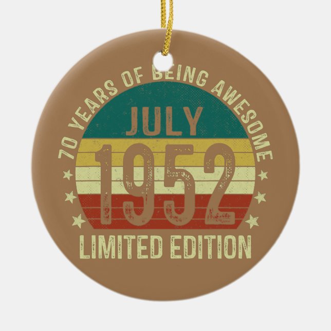 Ornamento De Cerâmica 70 anos Aniversário do mês de julho de 1952 Edição (Frente)