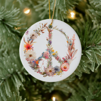 Ornamento De Cerâmica 70s 60s Peace Sign Colorful