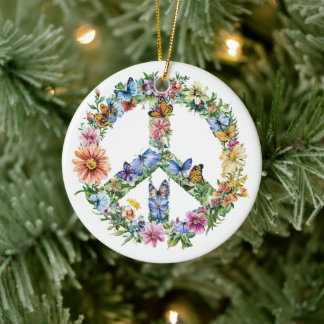 Ornamento De Cerâmica 70s 60s Peace Sign Colorful