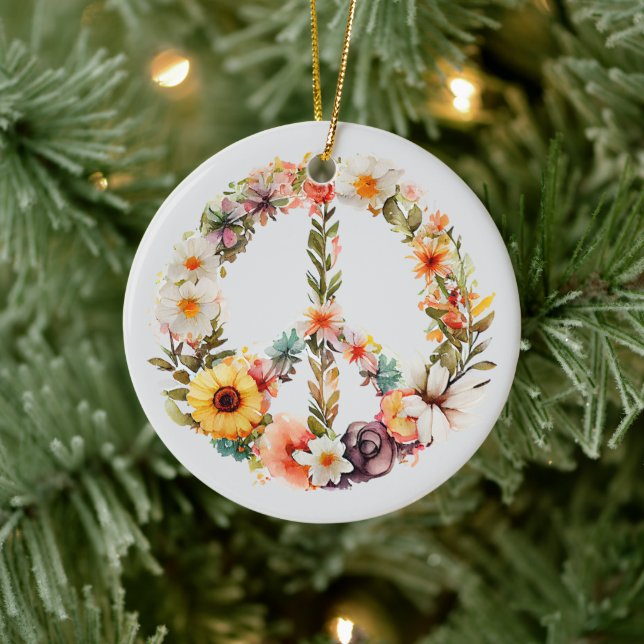 Ornamento De Cerâmica 70s 60s Peace Sign Colorful (Árvore)