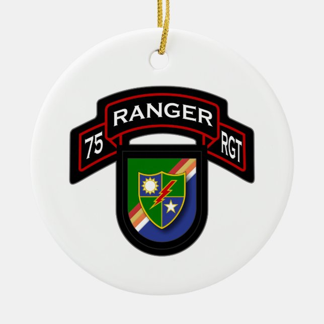 Ornamento De Cerâmica 75th Guarda florestal Rgt - rolo & flash (Frente)