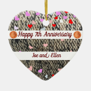 Ornamento De Cerâmica 7th Anniversary, Wool and Copper Heart Keepsake