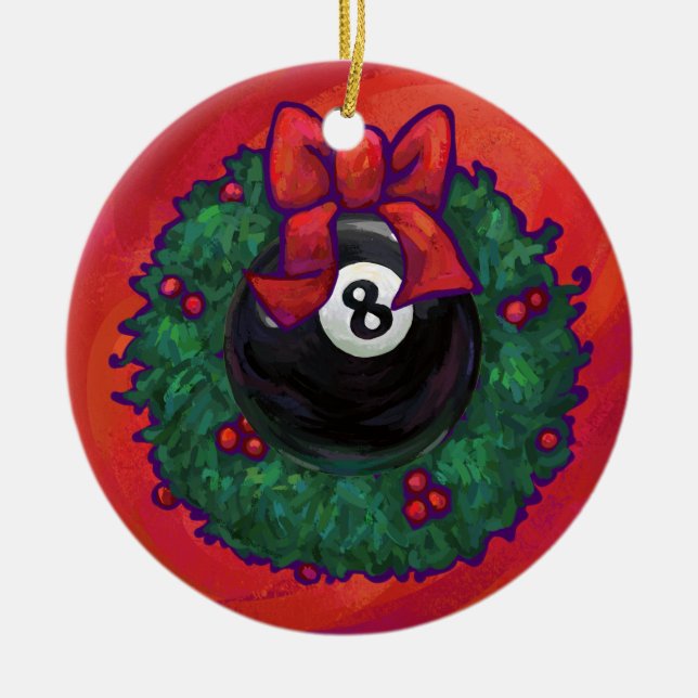 Ornamento De Cerâmica 8 Ball Christmas Wheath Red (Frente)