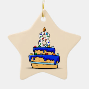 Ornamento De Cerâmica 8 de aniversário, 8 de bolo azul doce
