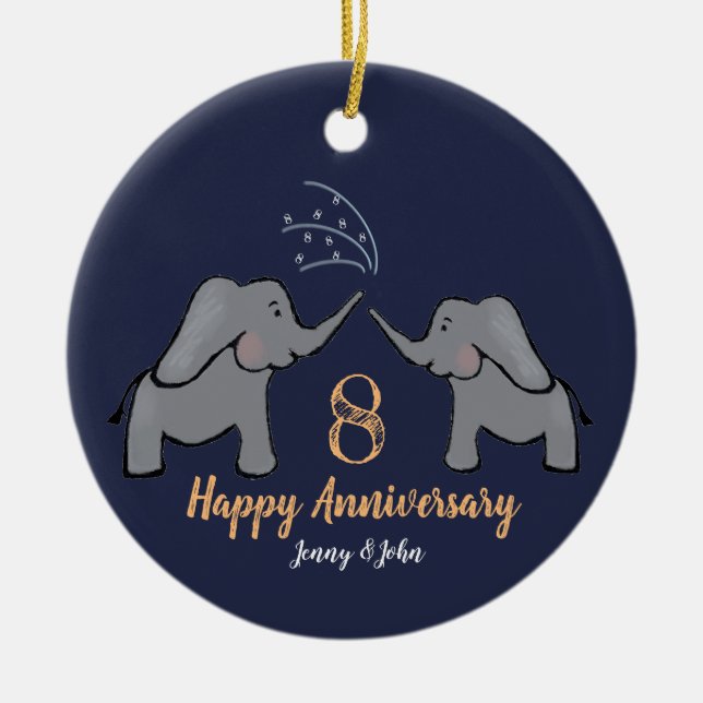 Ornamento De Cerâmica 8th bronze wedding anniversary elephant couple (Frente)