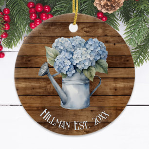 Ornamento De Cerâmica A Águas Rustic Blue Hydrangea Pode Ser Personaliza