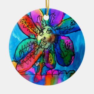 Ornamento De Cerâmica A arte rosa e caneta azul e tinta do garoto Flor F