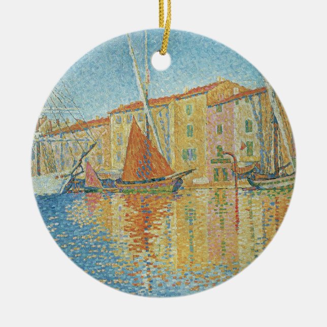 Ornamento De Cerâmica A boia vermelha de Paul Signac, Pointilismo da Vin (Frente)