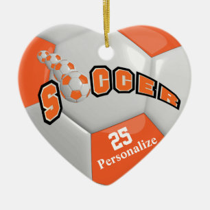 Ornamento De Cerâmica A bola de futebol alaranjada personaliza