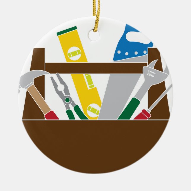 Ornamento De Cerâmica A caixa de ferramentas com construção utiliza (Frente)