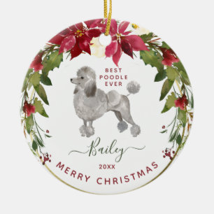 Ornamento De Cerâmica A caniche do Feliz Natal adiciona a foto do seu