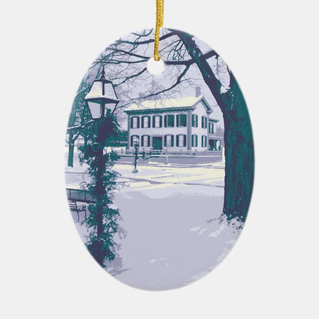 Ornamento De Cerâmica A casa de Lincoln no Natal (Frente)