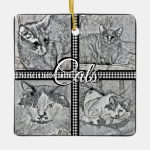 Ornamento De Cerâmica A Casa É Melhor Com Gatos Personalizados - Quadra