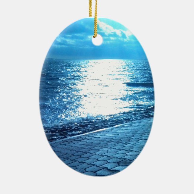 Ornamento De Cerâmica A Costa do Mar, Foto do Azul Serenity (Verso)