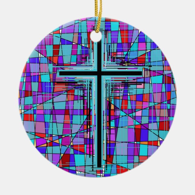 Ornamento De Cerâmica A cruz no vidro manchado (Frente)