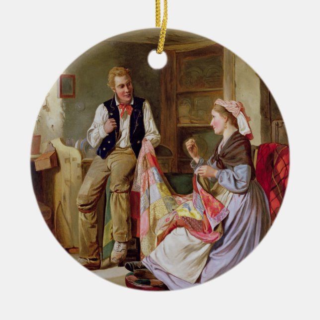 Ornamento De Cerâmica A edredão de retalhos (Frente)