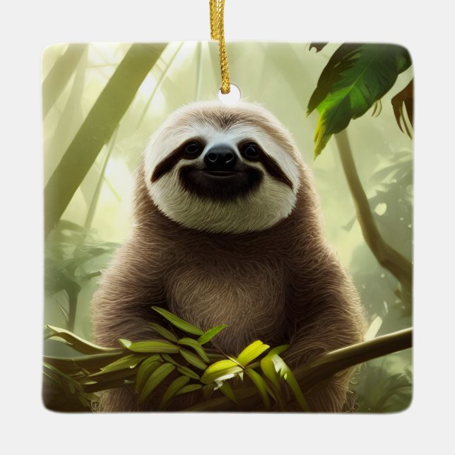 Ornamento De Cerâmica A Feliz Arte Digital Sloth Personalizada (Frente)