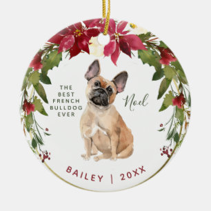 Ornamento De Cerâmica A foto do seu cão do Feliz Natal francês buldogu
