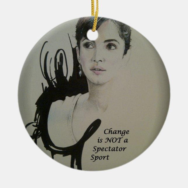 Ornamento De Cerâmica A mudança não é um esporte espectador (Frente)