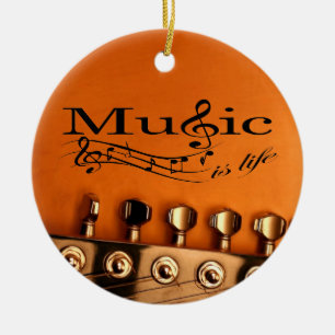 Ornamento De Cerâmica A música é vida com cabeça da máquina da guita