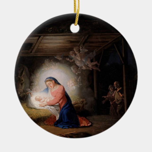 Ornamento De Cerâmica A Natividade do Cristo (por Vladimir Borovikovsky) (Frente)