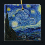 Ornamento De Cerâmica A Noite Estrelada, 1889, por Vincent van Gogh<br><div class="desc">A Noite Estrelada,  1889,  por Vincent van Gogh. Ele mostra a visão da janela voltada para leste da sua sala de asilo em Santo-Rémy-de-Provence,  logo antes do nascer do sol,  com a adição de uma vila imaginária.</div>