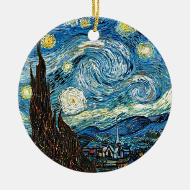 Ornamento De Cerâmica A noite estrelado de Vincent van Gogh (Frente)