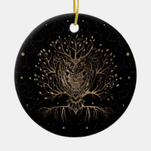 Ornamento De Cerâmica A Ouro Coruja