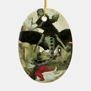 Ornamento De Cerâmica A Peste por Arnold Bocklin, Simbolismo Vintage