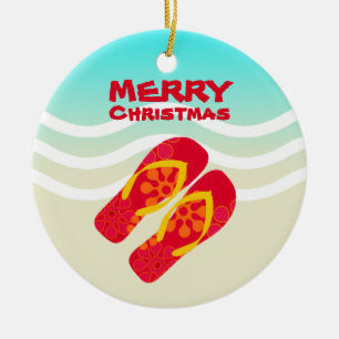 Ornamento De Cerâmica A praia tropical acena o Feliz Natal