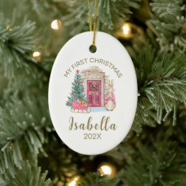 Ornamento De Cerâmica A Primeira Aquarela Personalizada de Natal do Bebê