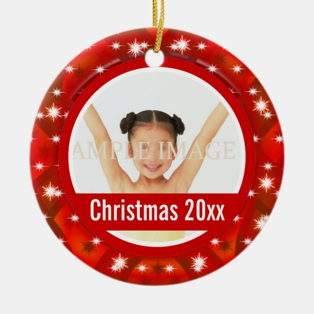 Ornamento De Cerâmica A primeira foto do Natal personaliza (Frente)