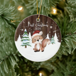 Ornamento De Cerâmica A primeira raposa de Natal dupla do Bebê Personali