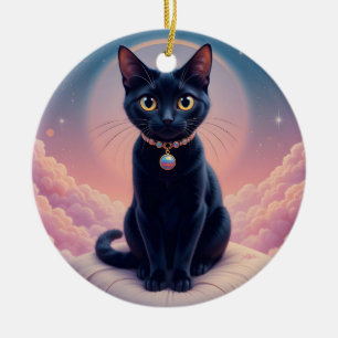 Ornamento De Cerâmica A Rainha Do Céu Do Gato Preto
