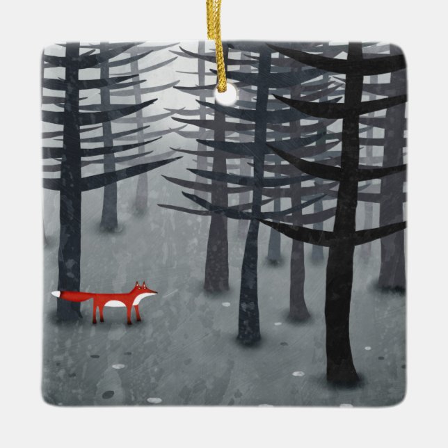 Ornamento De Cerâmica A Raposa e a Floresta (Frente)