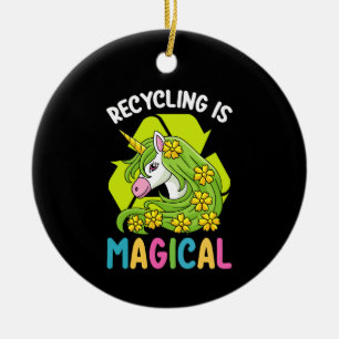Ornamento De Cerâmica A reciclagem é um dia da terra fofo de unicórnio m