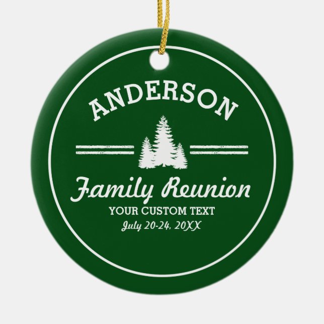 Ornamento De Cerâmica A reunião de família retro ou tropeça pinheiros (Frente)