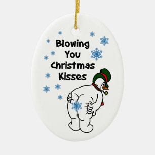 Ornamento De Cerâmica A soprar-te o Natal Kisses Snowman