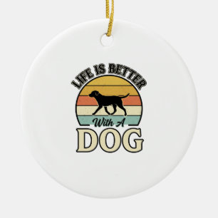 Ornamento De Cerâmica A Vida É Melhor Com Um Cachorro Camiseta Vintage D