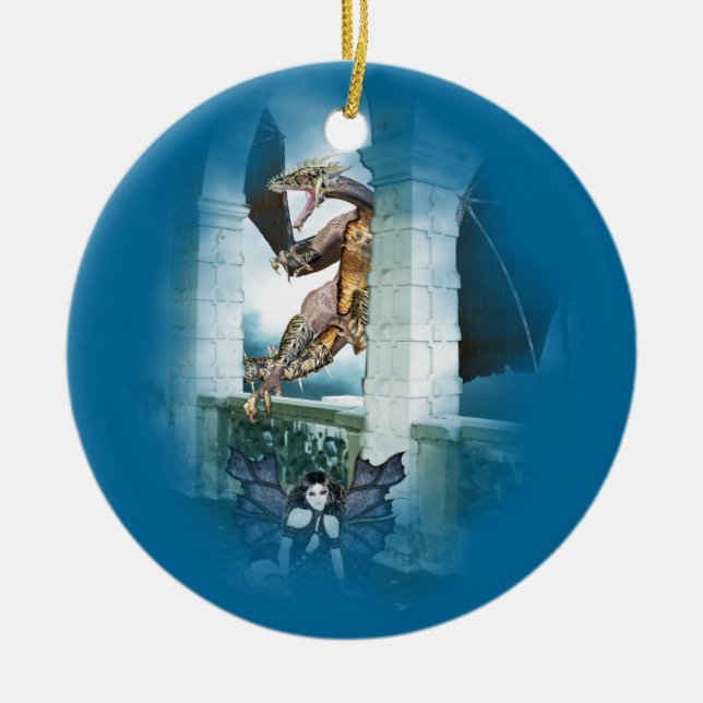 Ornamento De Cerâmica A Vignette do Dragão (Frente)