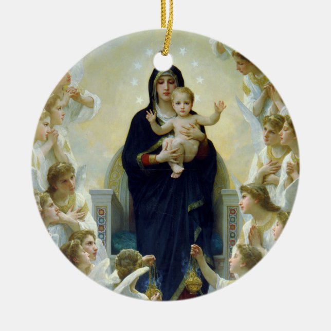 Ornamento De Cerâmica A Virgem com Anjos, William Bouguereau (Frente)