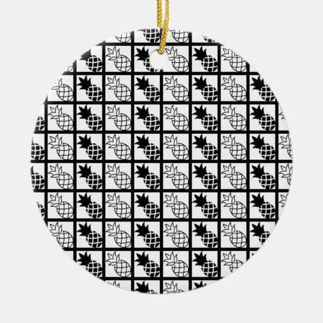 Ornamento De Cerâmica abacaxi design preto e branco (Frente)