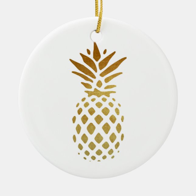 Ornamento De Cerâmica Abacaxi dourado, fruta no ouro (Frente)