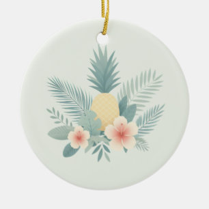 Ornamento De Cerâmica Abacaxi floral e havaiano