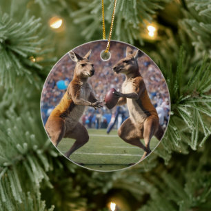 Ornamento De Cerâmica "Abaixo Em Ação: Kangaroos Jogando Regras Aussie