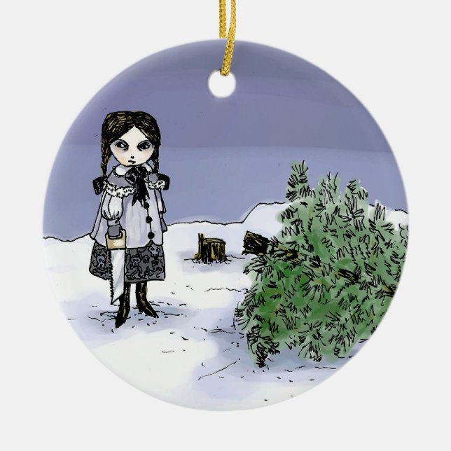 Ornamento De Cerâmica Abatendo a árvore do feriado (Frente)