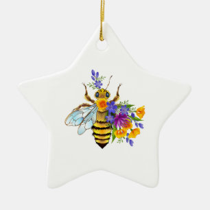 Ornamento De Cerâmica Abeja flor com plantas silvestres