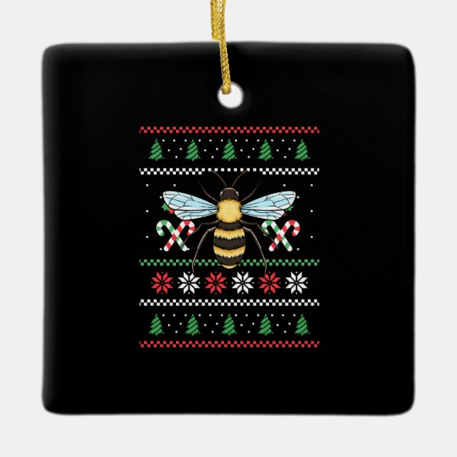 Ornamento De Cerâmica Abelha Animal Bee Feliz Natal (Frente)